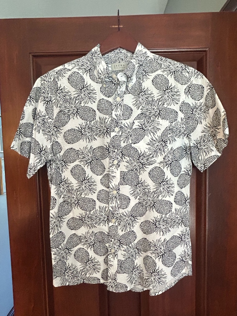 JACHS NY Pineapple Print Button Up Shirt Men’s Medium Tropical Hawaiian Cotton